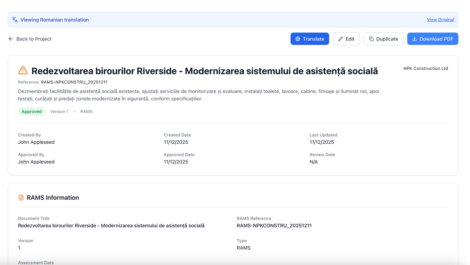 Safety Mate™ language translation